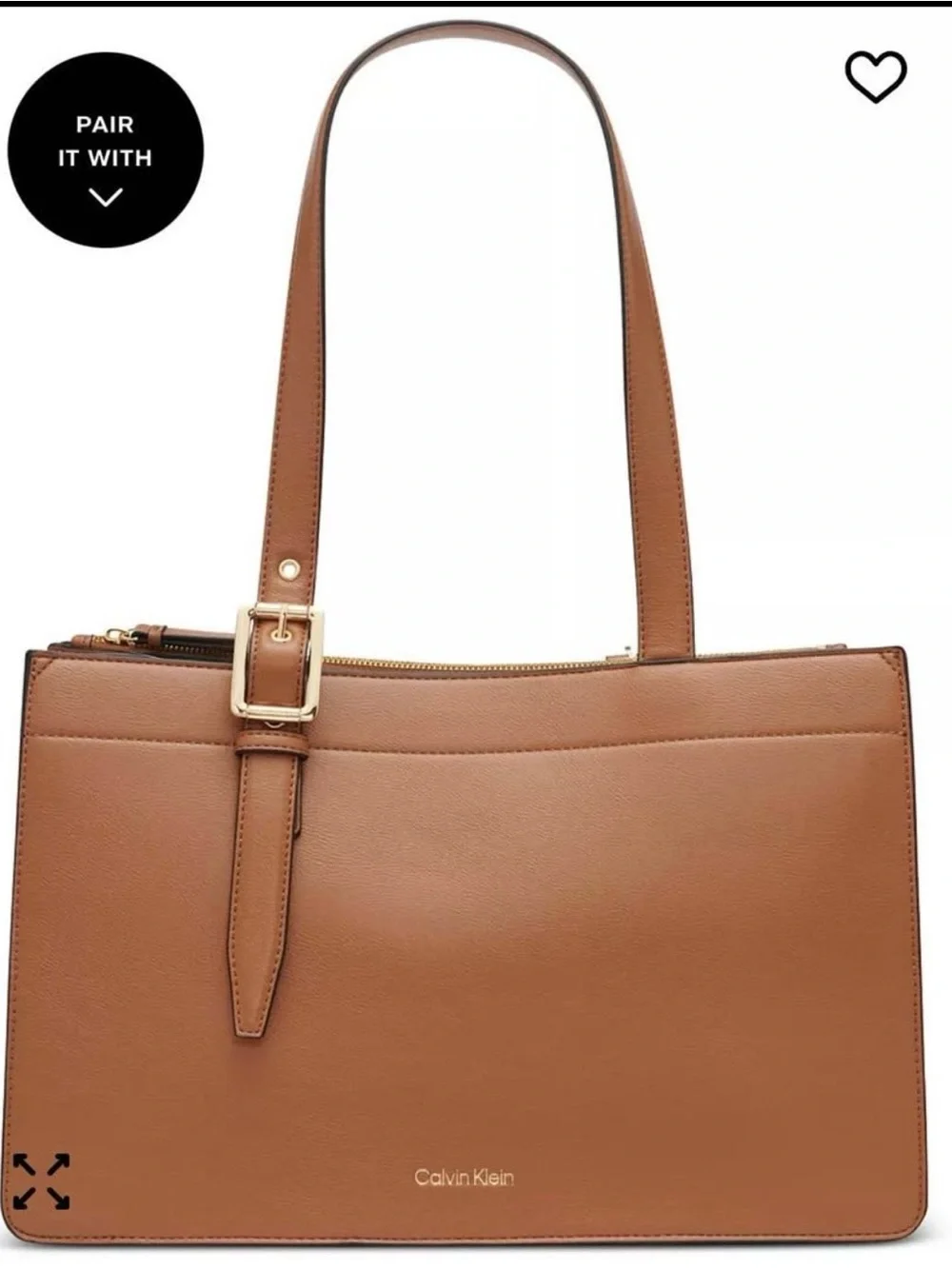Calvin Klein Brown Leather Satchel with Top Handles